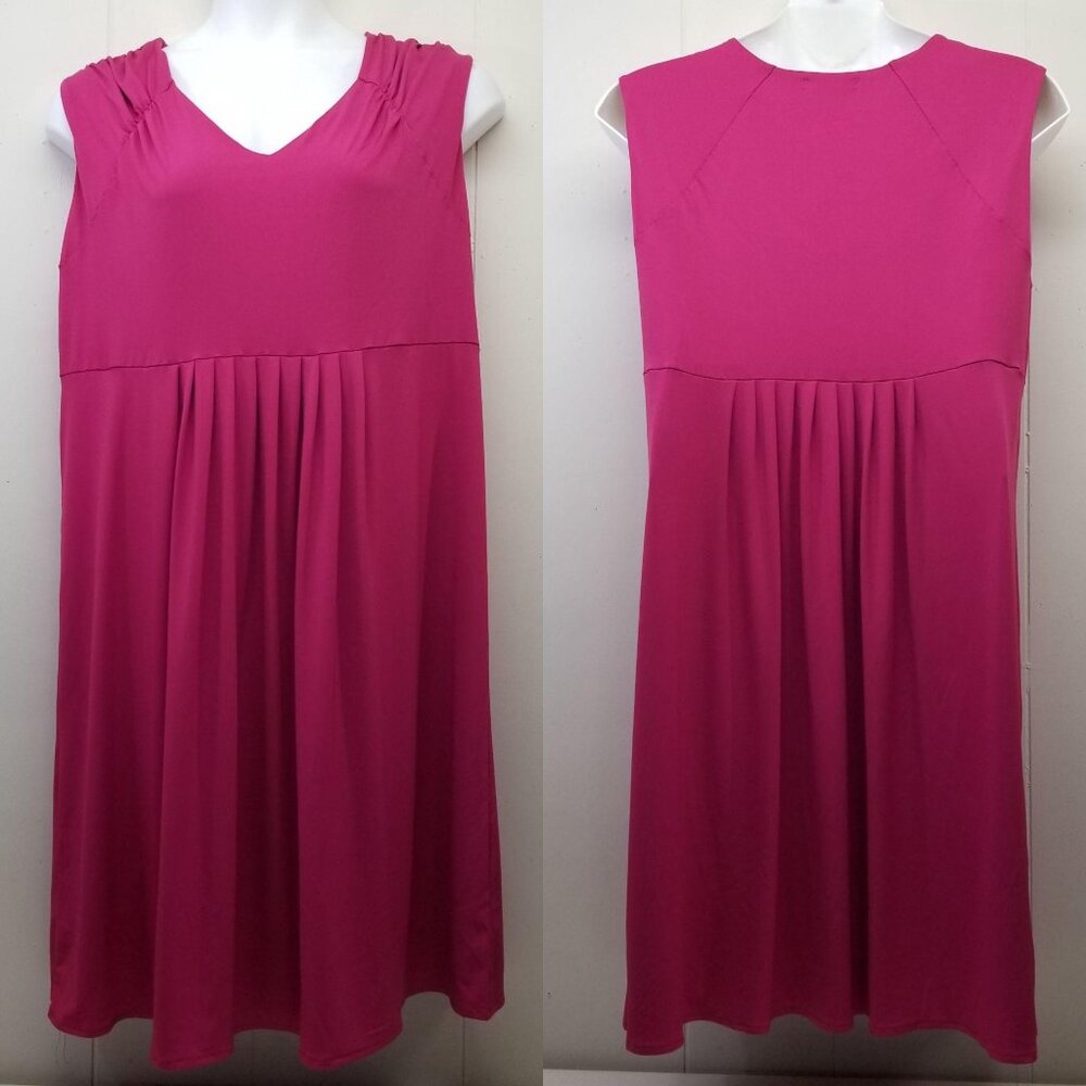 Roamans 18W Hot Pink Dress Stretch Sleeveless V Neck Midi Summer Cruise Beach‎